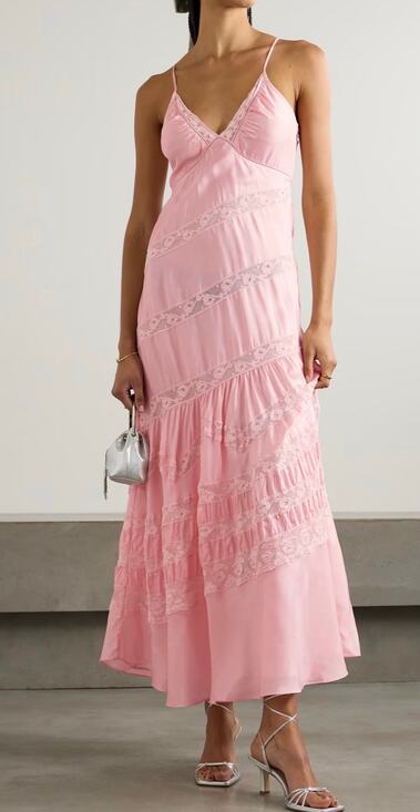 Love shack fancy Dresses & Skirts - LoveShackFancy Women's Sylvie Slip Dress Pink Silk Lace Ruffle
Maxi